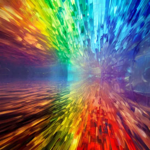 Prompt: long shot of a huge rainbow clear marble, concept art, geometric, by leonid afremov, by gerhard richter, jeff koons, volumetric light, smooth, depth perception, high depth of field, 4 k, unreal engine 5, ultradetailed, hyperrealistic, artstation