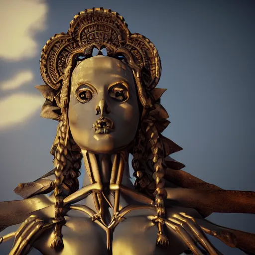 Image similar to goddess statue with skeletal face, dramatic atmosphere, 4 k, unreal engine
