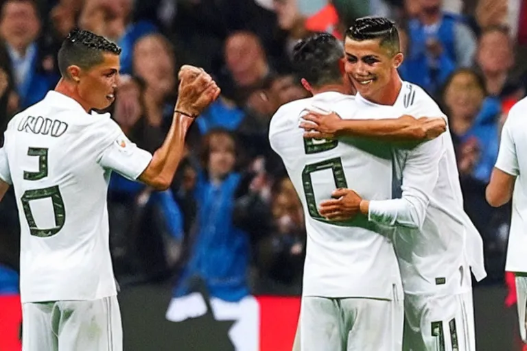 Prompt: ishowspeed hugging cristiano ronaldo