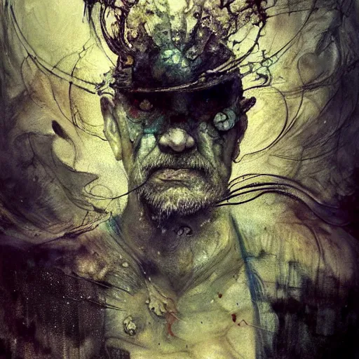 Prompt: mutant fishman sailor old man with gills and scales and barnacles, creatures from the deep ocean by emil melmoth zdzislaw beksinki craig mullins yoji shinkawa realistic render ominous detailed photo atmospheric by jeremy mann francis bacon and agnes cecile ink drips paint smears digital glitches glitchart