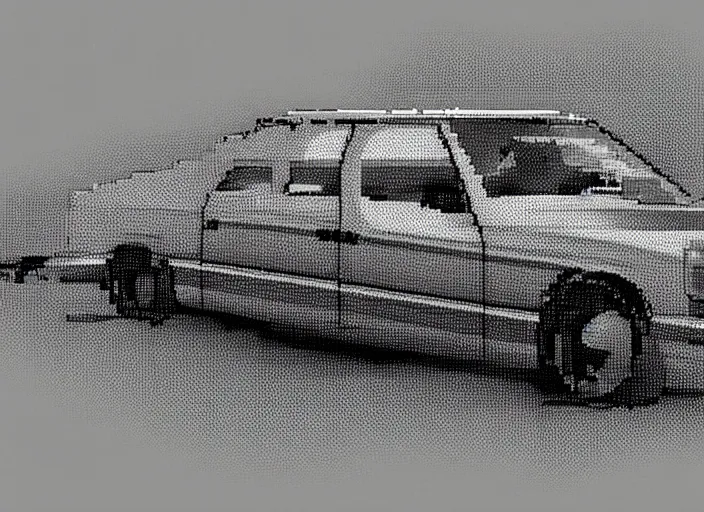 Image similar to synthesized hologram aiburning wrecked mercedes 1 2 4, pixelart, game 8 - bit monochrome gameboy!!, award winning. dramatic. trending on artstation, low resolution sync