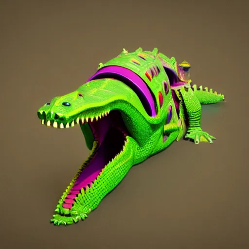 Image similar to cyborg crocodile but minimalistic concept art by frank stella, colorful, vray, octane render, depth of field, trending on artstation, minimalism