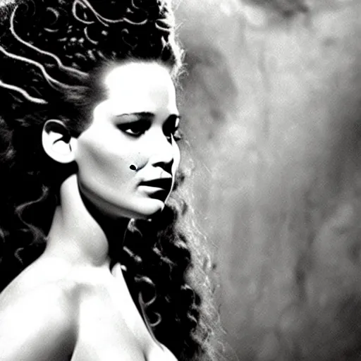 Image similar to jennifer lawrence, still from the movie bride of frankenstein