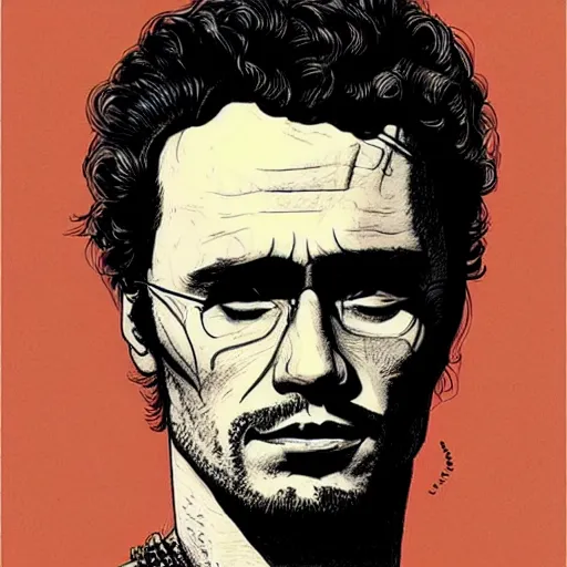 Prompt: “ james franco retro minimalist portrait by jean giraud, moebius starwatcher, high detail, linework, sharp, smooth face, color comic, 8 k ”