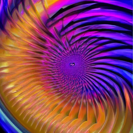 Image similar to abstract acrylic of a spiral vortex, chaotic fractal patterns, cells, purple magenta blue iridescent colors, dynamic curves, pouring techniques, artstation, pinterest