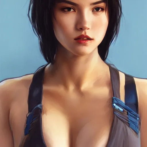 Prompt: portrait of cassandra cain wearing blue bra, attractive, casual, modern, victoria's secret, highly detailed, digital painting, artstation, concept art, smooth, sharp focus, illustration, art by artgerm, greg rutkowski and alphonse mucha