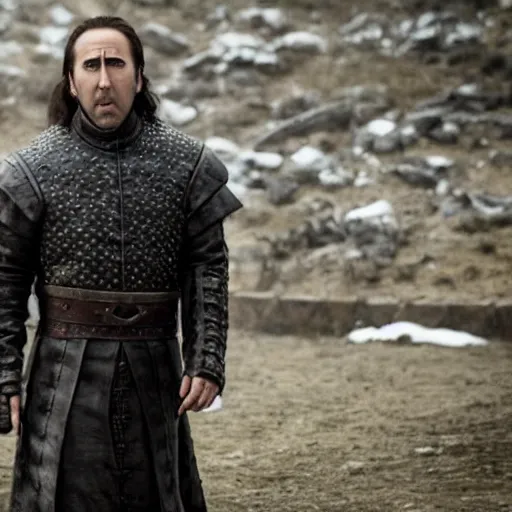 Prompt: film still of Nicolas Cage in Game of Thrones (2011)