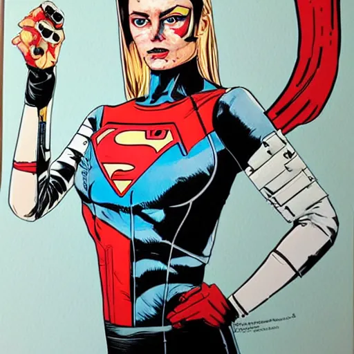 Prompt: portrait of a female android, superhero comics cutouts, by Sandra Chevrier