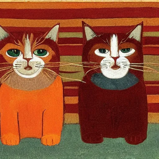 Prompt: two ginger cats, by Will Barnet