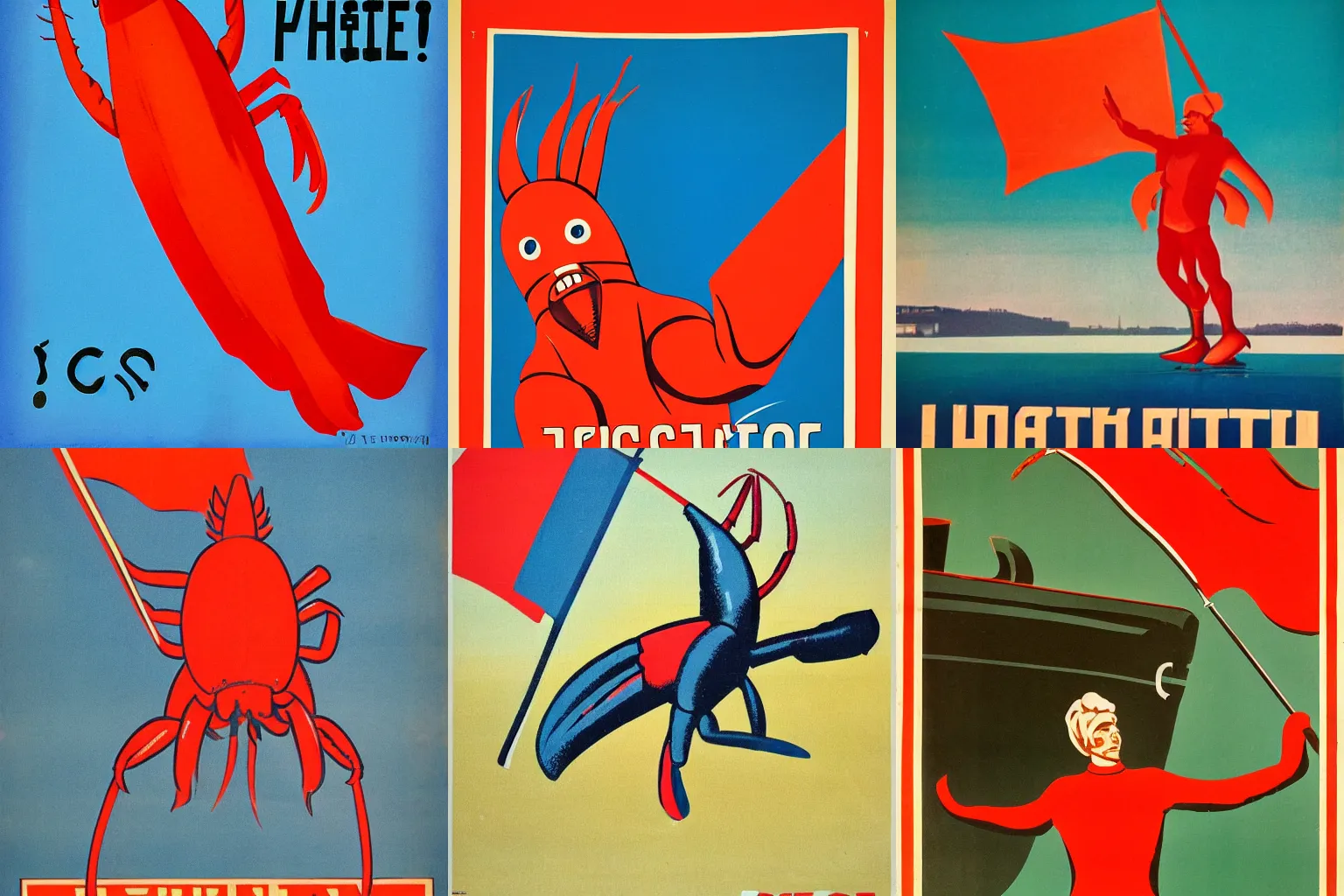Prompt: soviet propaganda poster of a lobster waving a red flag