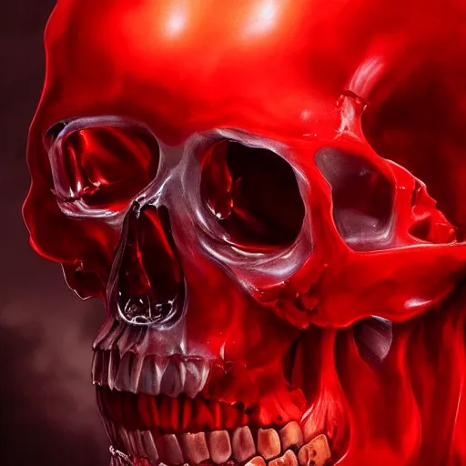 Image similar to turbulent transparent red liquid inside in a transparent skull, alayna lemmer