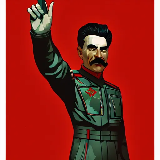 Image similar to cyberpunk joseph stalin as the leader of a futuristic communist society, cybernetics, sharp lines, digital, artstation, colored in