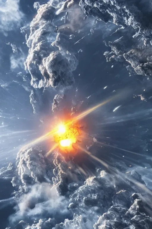 Image similar to An epic cinematic film still of the Earth exploding.