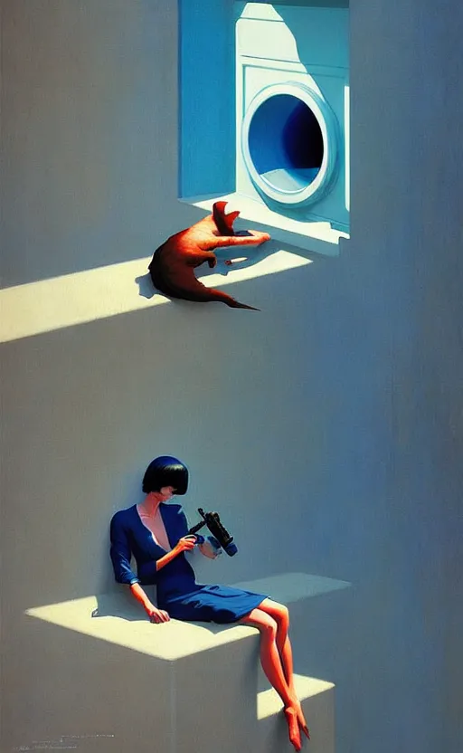 Prompt: Daydream In Blue ,very coherent, painted by Edward Hopper, Wayne Barlowe, painted by James Gilleard, airbrush, art by JamesJean