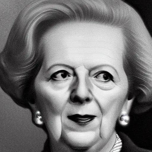 Image similar to close up of liz truss morphing into margaret thatcher, cinematographic shot, by daniel f. gerhartz