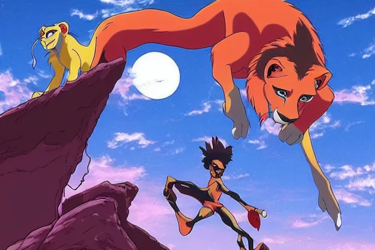 Image similar to lion king and neon genesis evangelion crossover, neon genesis evangelion official media, high quality, frame from hideaki anno anime