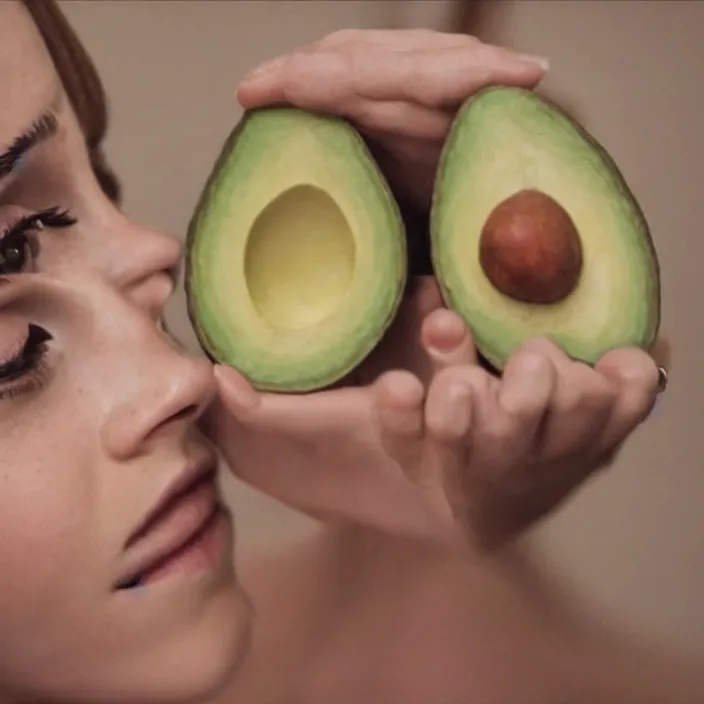 Image similar to emma watson as an avocado, movie still, 8 k