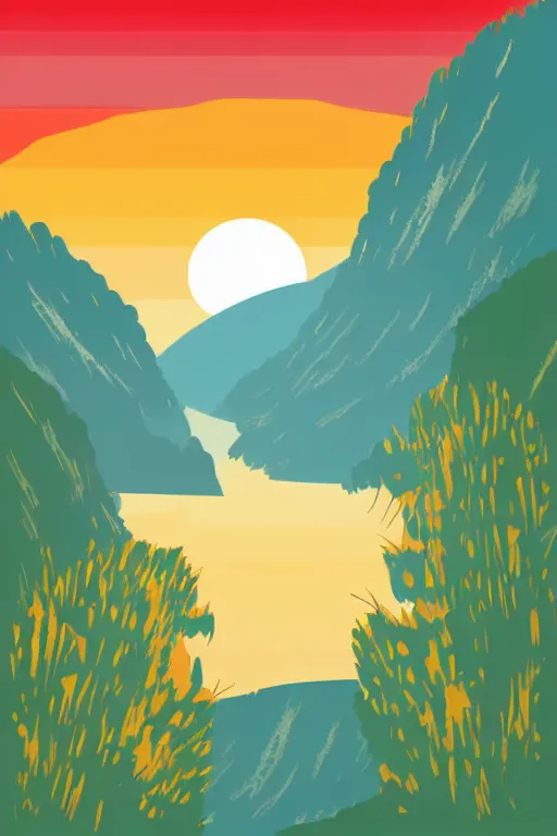 Image similar to minimalist boho style art of colorful switzerland at sunrise, illustration, vector art