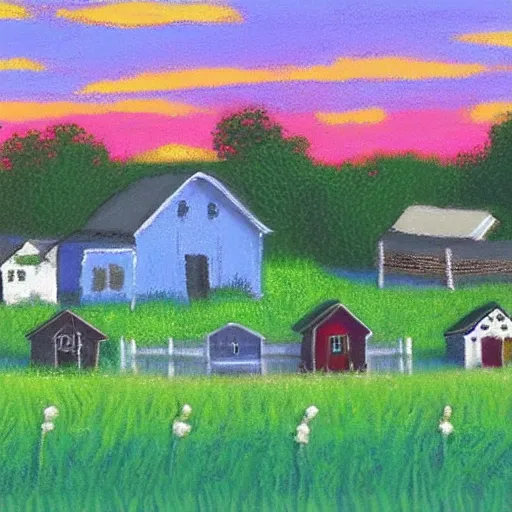 Prompt: amish houses, pastel style painting