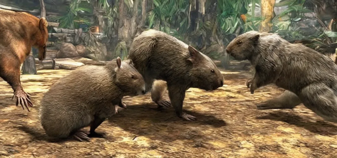 Prompt: wombat fights wombat in mortal kombat