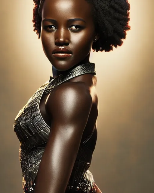 Prompt: 5 5 mm portrait photo of lupita nyongo as black panther. long hair. magical atmosphere. art by artgerm and greg rutkowski. highly detailed 8 k. intricate. lifelike. soft light. nikon d 8 5 0.