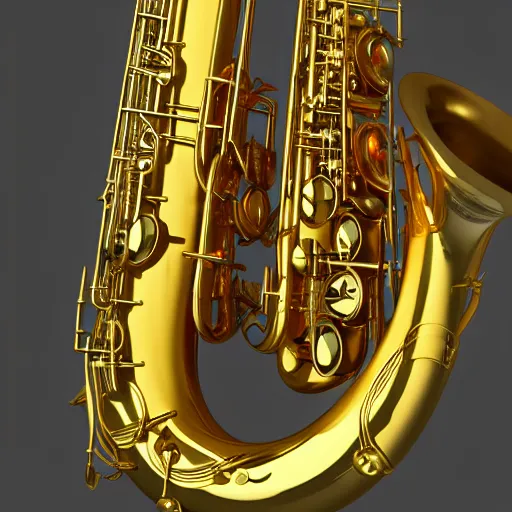 Prompt: golden baritone saxophone 8 k high quality highly detailed octane render blender