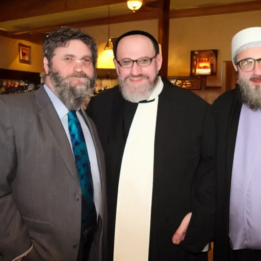 Prompt: a priest, a rabbi and a minister walk into the bar
