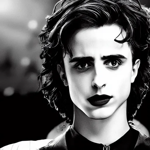 Prompt: B&W still from Sin City 4 (2027) starting an aged Timothy Chalamet