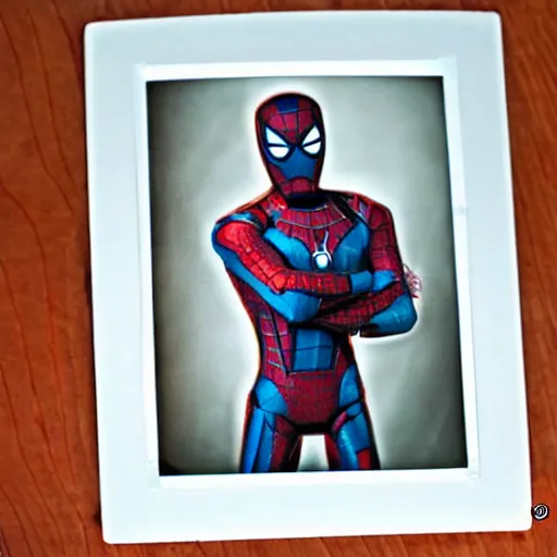 Image similar to a single iron man and spider - man hybrid, dslr, polaroid