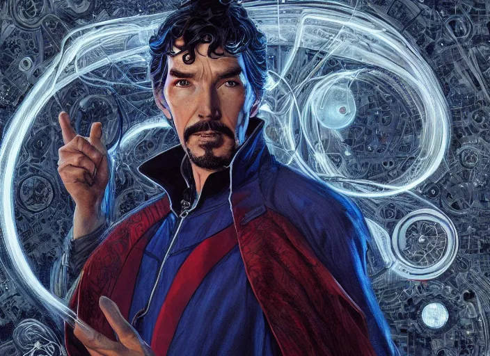 Prompt: a highly detailed 2 0 7 7 portrait of stephen strange, james gurney, james jean