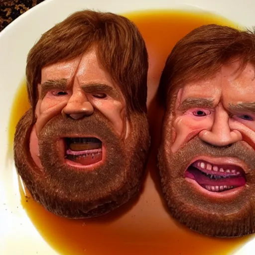 Prompt: chuck roast norris, chuck norris face made of chuck roast