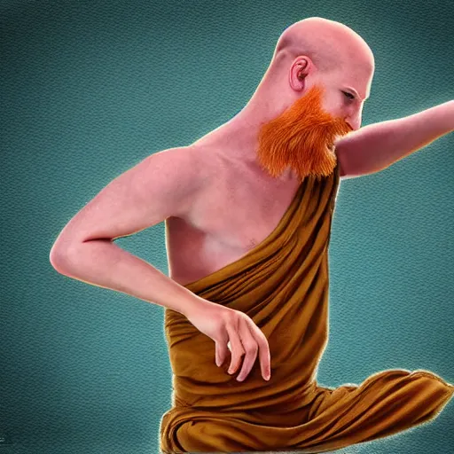 Image similar to digital art, a scruffy bald ginger monk levitates,