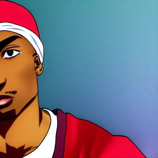 Image similar to Tupac Shakur, screenshot from a 2012s anime