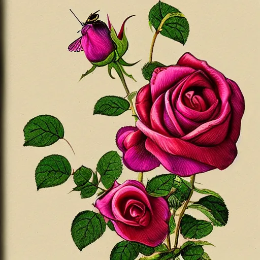 Image similar to a beautiful illustration of a rose with a bee sitting on it like maja the bee