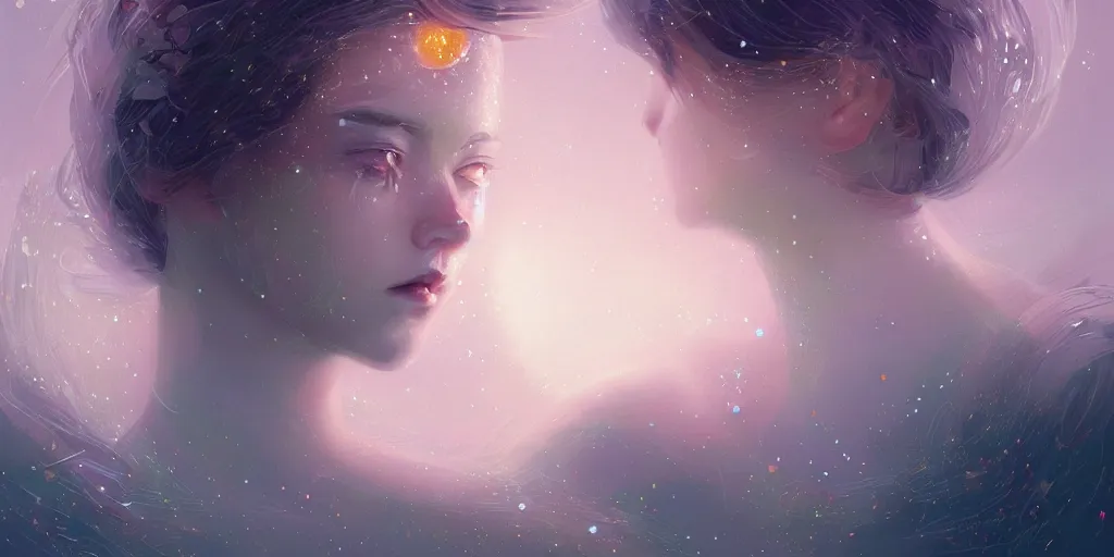 Image similar to breathtaking delicate detailed concept art painting beauty faces with starry night inside, by hsiao - ron cheng, bizarre compositions, exquisite detail, pastel colors, 8 k