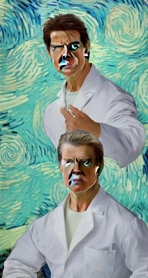 Image similar to Tom Cruise in white lab coat by Van Gogh