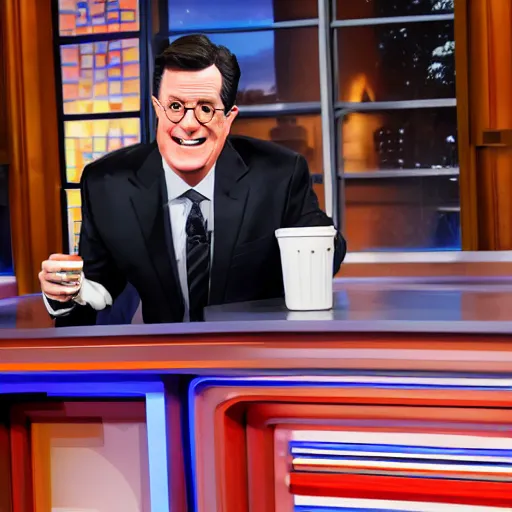 Prompt: stephen colbert with a frozen frosted beard ice cubes
