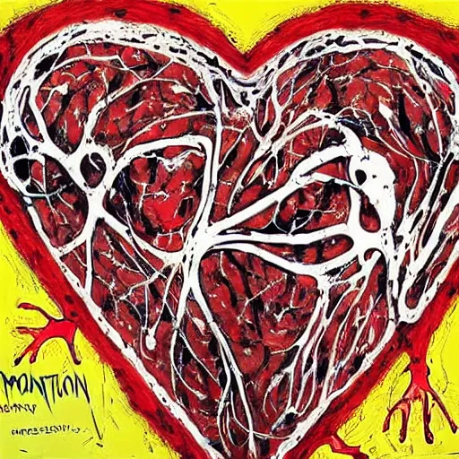 Image similar to anatomically correct! human heart, real heart, not just a heart symbol, anatomic, painting by jackson pollock