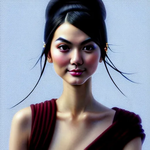 Image similar to digital painting of a close up face portrait of an elegant, beautiful, sophisticated, fashionable, pretty young burmese - japanese victoria justice, the rings of saturn. intricate ornate detail, eye focus, by artgerm, range murata, jeremy lipking, trending on pinterest, artstation hq, vivid 8 k, film still.