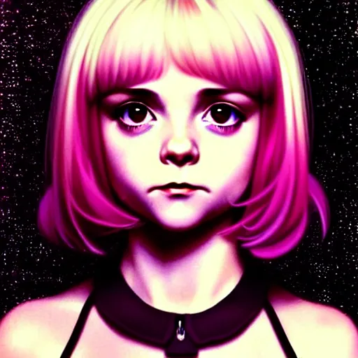 Prompt: a beautiful youth teen christina ricci as she was ramona flowers with head tilted curiously, focus close on mischievous eyes, soft skin, eighties holographic art by ilya kuvshinov monet range murata artgerm katsuhiro otomo norman rockwell, highly detailed intricately sharp focus, bedroom eyes trending on pinterest vogue italia unreal engine