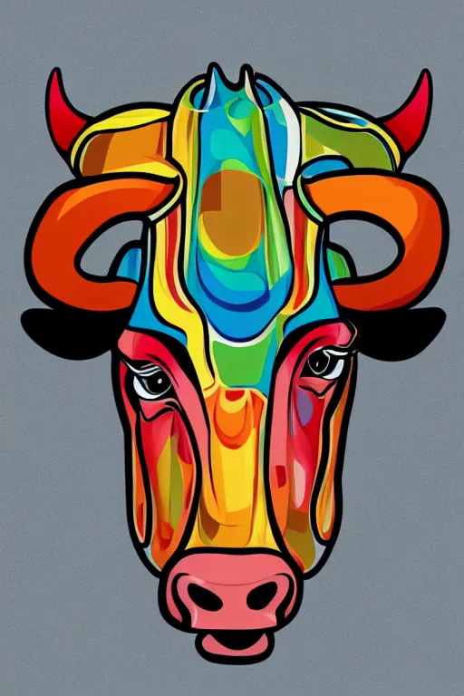 Image similar to A portrait of a bull on a motorcycle, sticker, highly detailed, colorful, illustration, smooth and clean vector curves, no jagged lines, vector art, smooth