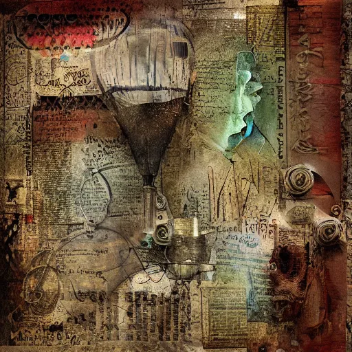 Image similar to detailed and highly reliefed mixed media digital collage textures, spectacular quality