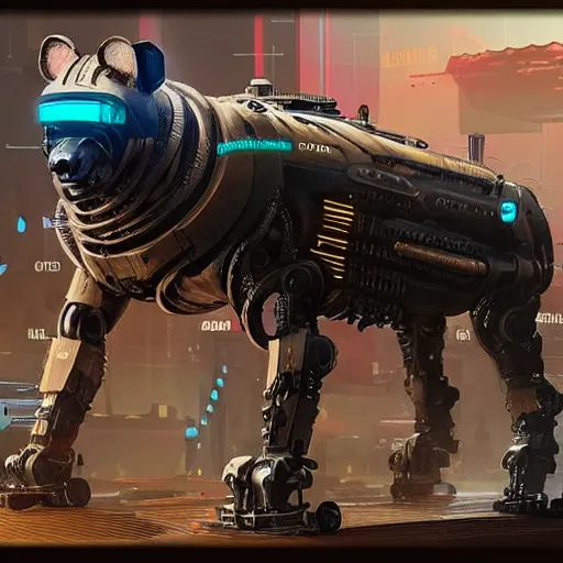 Image similar to robot hyena, cyberpunk 2 0 7 7 concept art, highly detailed