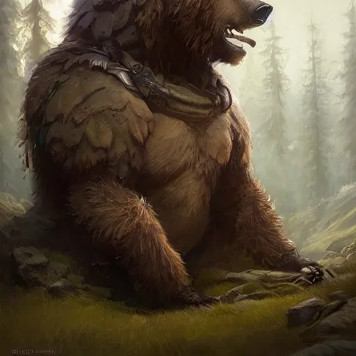 Prompt: a bear druid, Justin Gerard and Greg Rutkowski, realistic painting, Digital art, very detailed, High definition, trending on Artstation