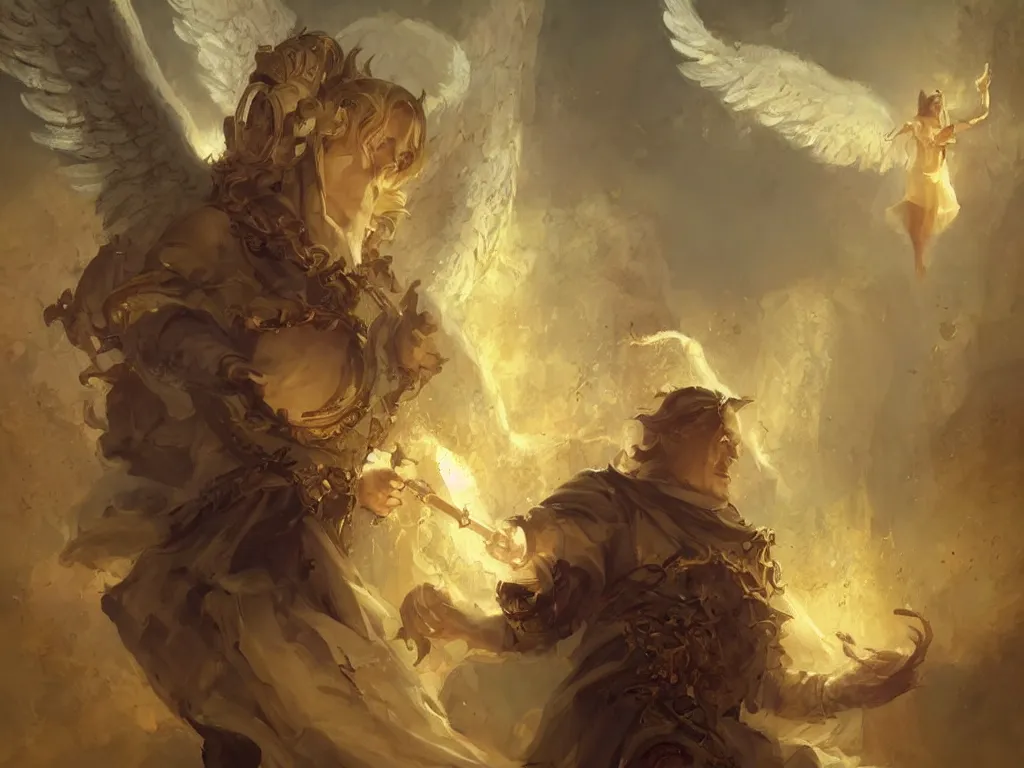 Prompt: an angel headmaster floating in the baroque era, hearthstone art style, epic fantasy style art by Craig Mullins, fantasy epic digital art, epic fantasy card game art by Greg Rutkowski