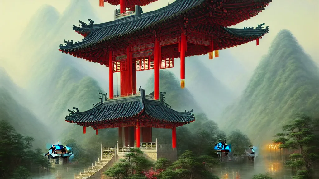 Mountains And Rivers Ancient Architecture Chinese Style Background