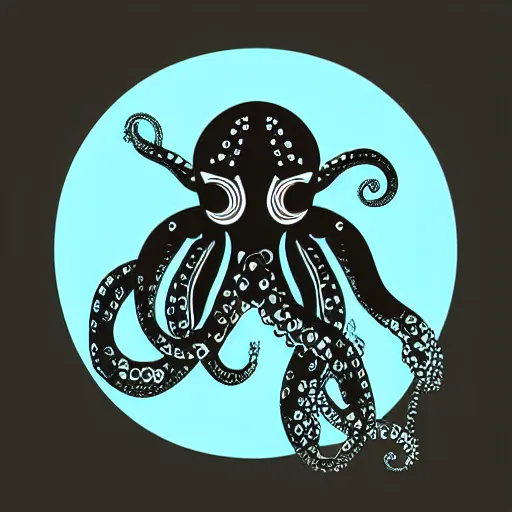 Image similar to cyborg octopus zen ink painting, coloured, digital art, minimal geometric, vector art