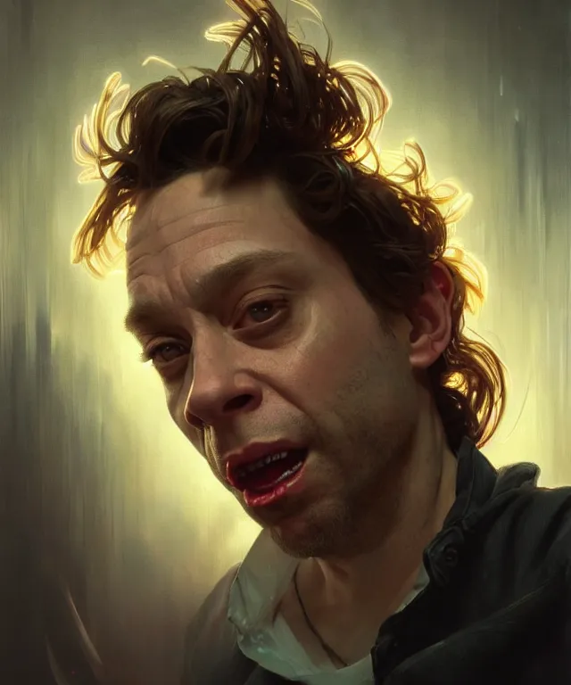 Prompt: portrait of chris kattan strung out on surge, posed, intricate, headshot, highly detailed, digital painting, artstation, concept art, sharp focus, cinematic lighting, illustration, art by artgerm and greg rutkowski, alphonse mucha, cgsociety