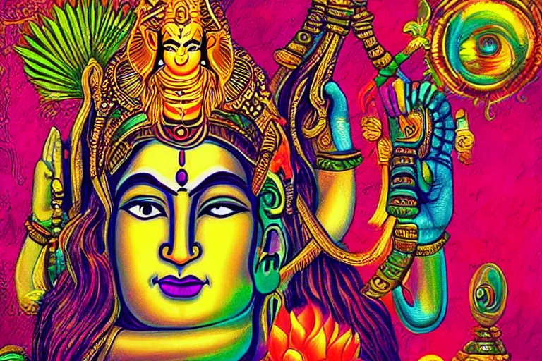 Prompt: india god shiva ganesh colorful stylized photoshop sweet painting