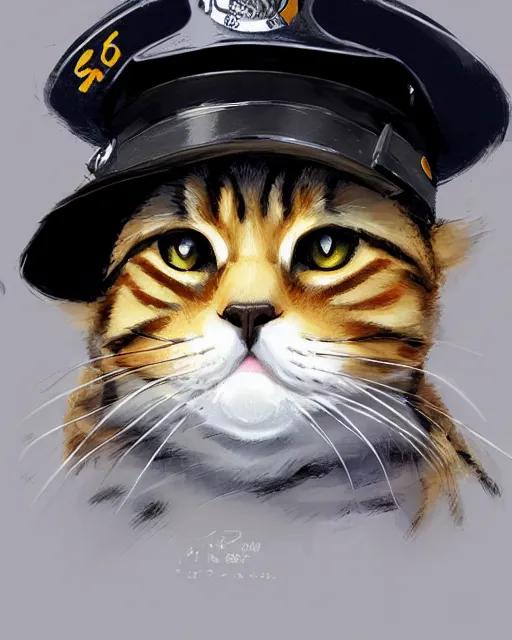 Image similar to a tabby cat wearing a police hat. By Makoto Shinkai, Stanley Artgerm Lau, WLOP, Rossdraws, James Jean, Andrei Riabovitchev, Marc Simonetti, krenz cushart, Sakimichan, trending on ArtStation, digital art.